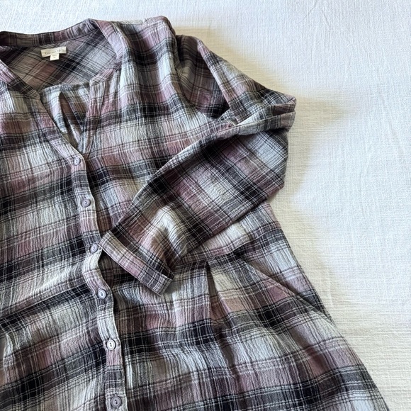 Garnet Hill Plaid Cotton Gauze Shirt Dress - size 8 - Picture 6 of 10